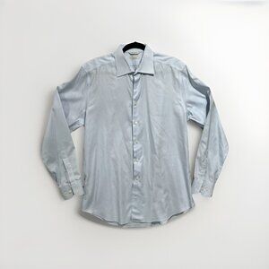 SuitSupply Traveller Slim Fit Dress Shirt 43L 17 Blue Cotton